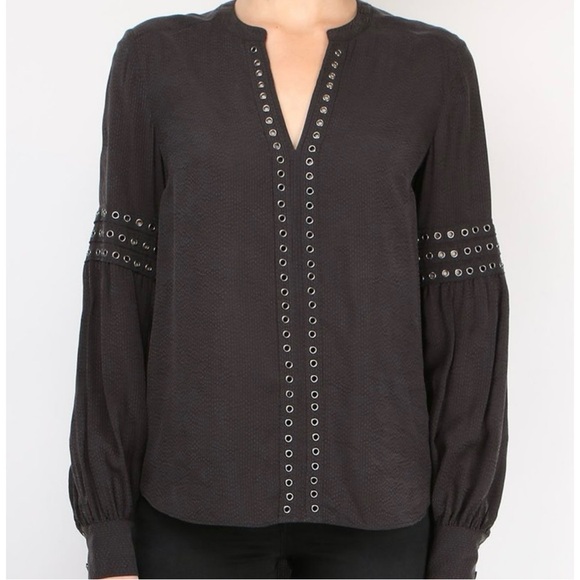 Veronica Beard Black Willa Eyelet Hardware Trim Blouse.    Size 12 | EUC - Picture 1 of 6
